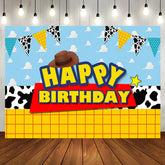 Aperturee - Cartoon Cowboy Flag Cloud Texture Birthday Backdrop